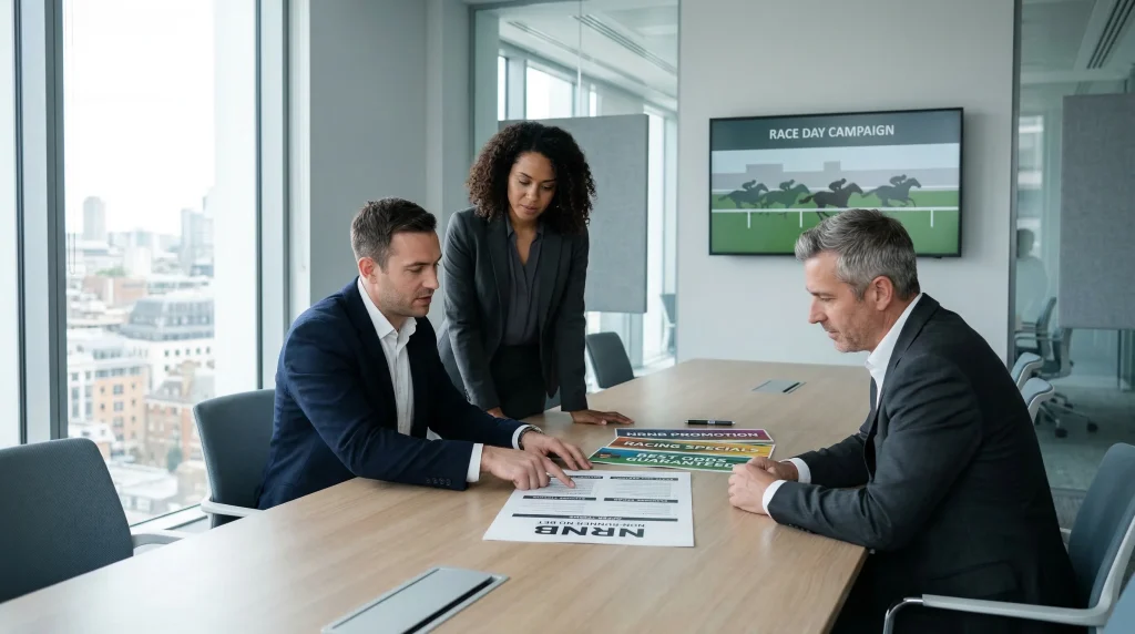 Bookmaker marketing team discussing NRNB promotion strategy