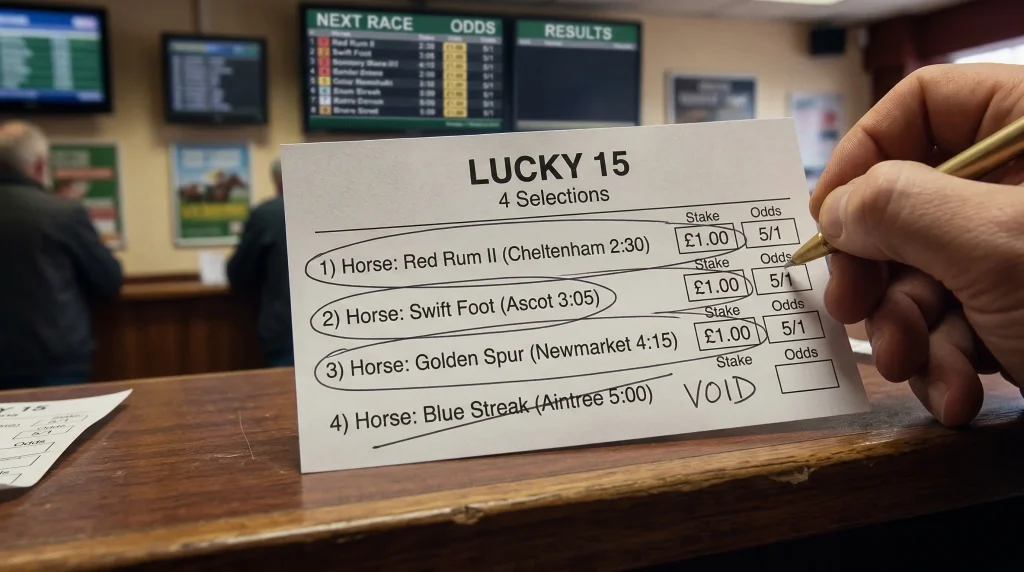 Lucky 15 non-runner rules for UK horse racing combination bets