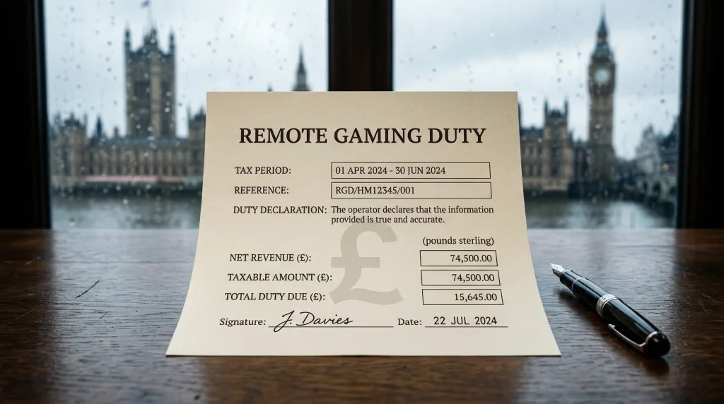 UK tax document with pound sterling symbol representing gambling duty